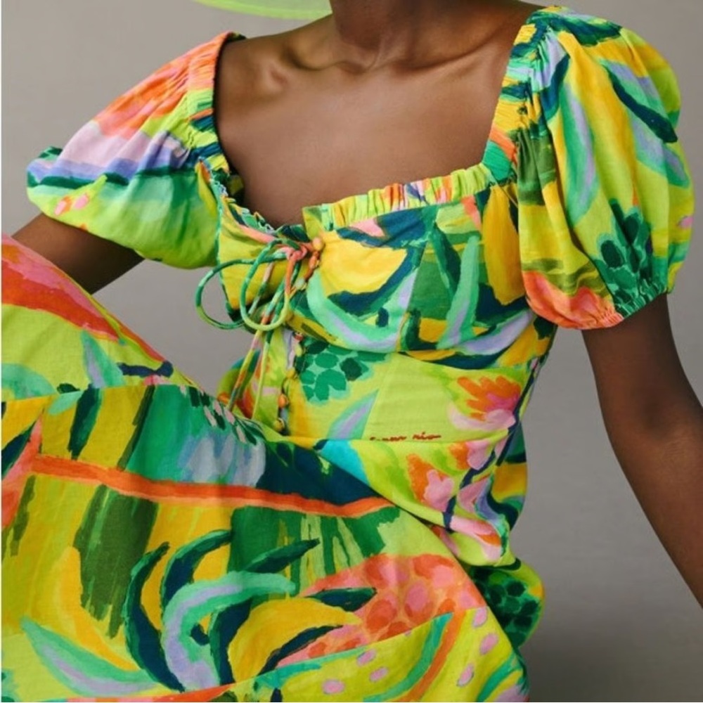 Farm Rio Printed Puff-Sleeve Dress NWT $320 size S Petite